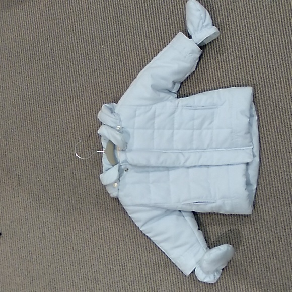 Nwt emile et rose baby blue 6 month quilted hooded jacket with attached mitts - Picture 1 of 10